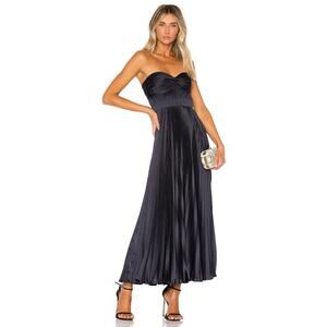 Amur Belle Navy Blue Pleated Strapless Satin Gown Dress Women’s Size 10